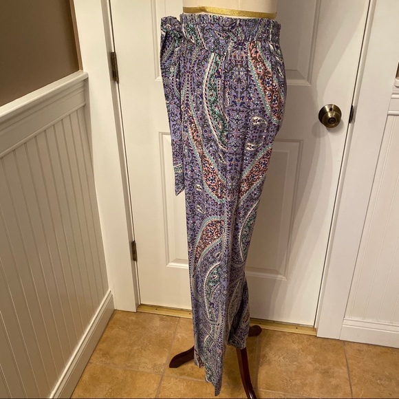 LUCY & LAUREL NEW PANTS SASH BLUE WHITE PINK FLORAL PULL ON STYLE size M NWT - Picture 4 of 7